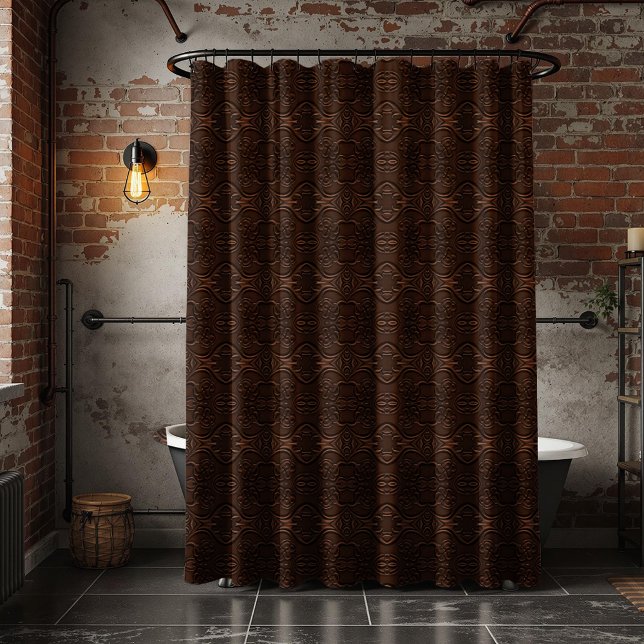 Baroque Floral Faux Leather Leathercraft Pattern Shower Curtain (Creator Uploaded)