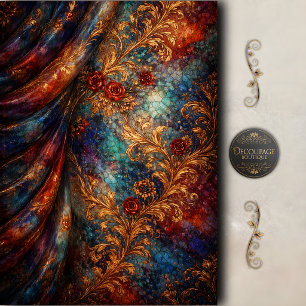 Baroque Floral Gold Crackle Decoupage Tissue Paper