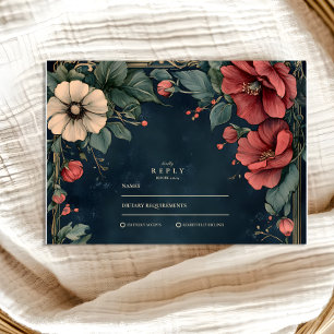 Baroque Floral Gothic Wedding RSVP Card