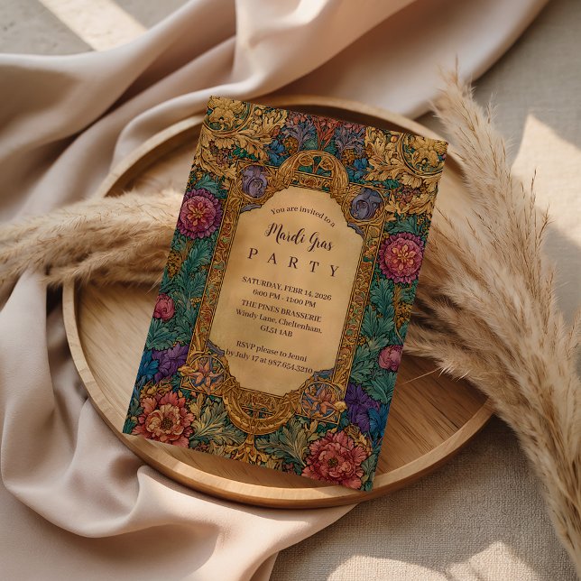 Baroque Floral Mardi Gras Masquerade Invitation (Creator Uploaded)