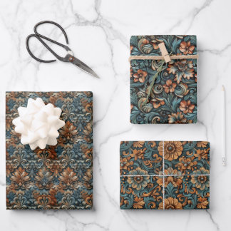 Baroque Floral Motif 2D Pattern Wrapping Paper Sheet