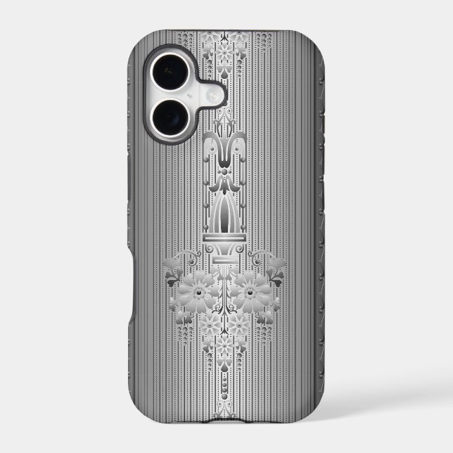Baroque floral pattern with border grey (Back)