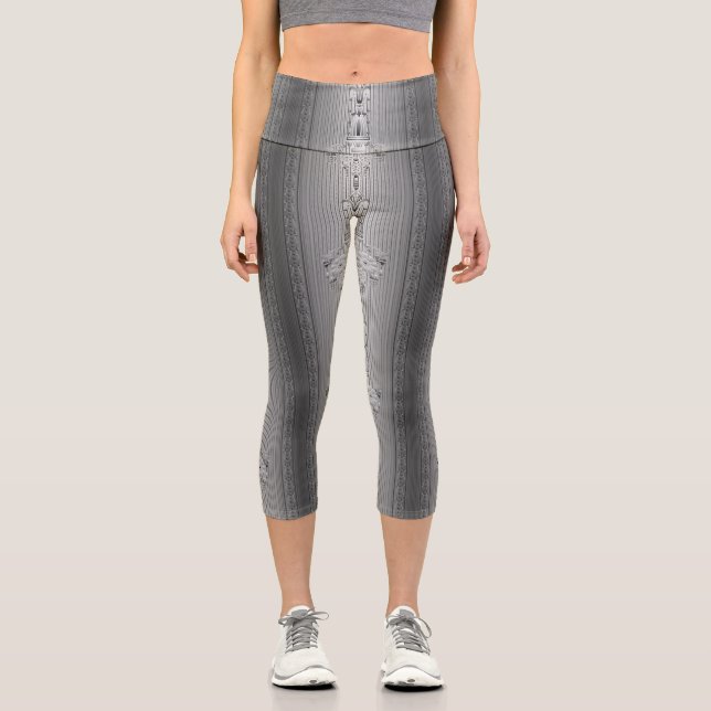 Baroque floral pattern with border grey capri leggings (Front)