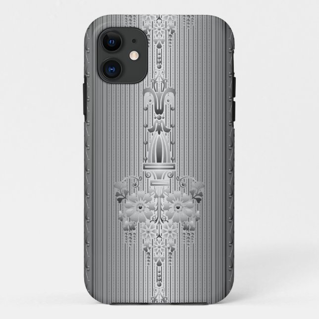 Baroque floral pattern with border grey Case-Mate iPhone case (Back)