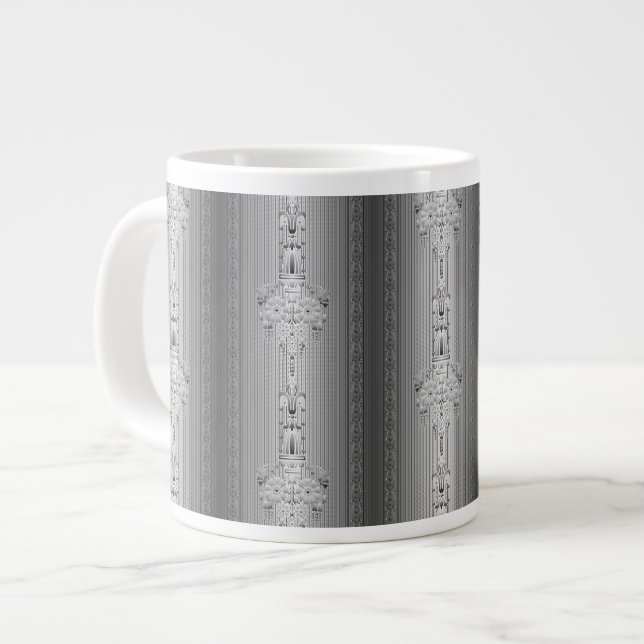 Baroque floral pattern with border grey large coffee mug (Front Left)