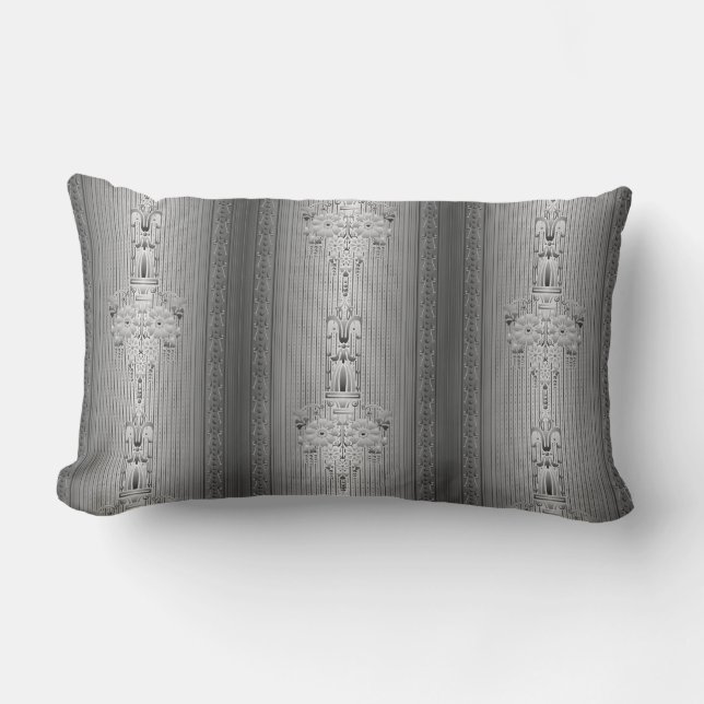 Baroque floral pattern with border grey lumbar cushion (Front)