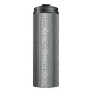 Baroque floral pattern with border grey thermal tumbler