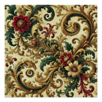 Baroque Floral Pattern with Gold, Red, Green A