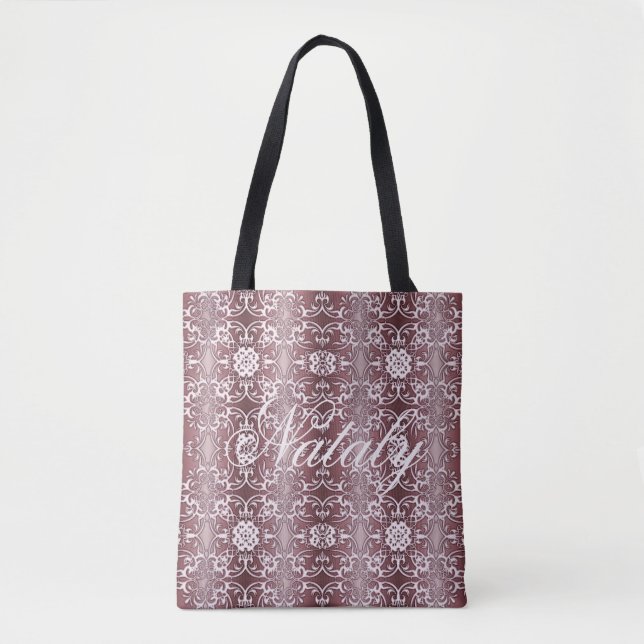 baroque floral purple pattern tote bag (Front)