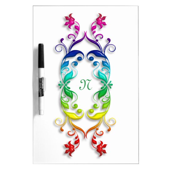 Baroque floral rainbow element. Monogram. Dry Erase Board