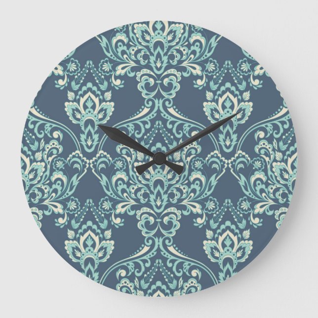 Baroque Floral Vintage Wallpaper Large Clock (Front)