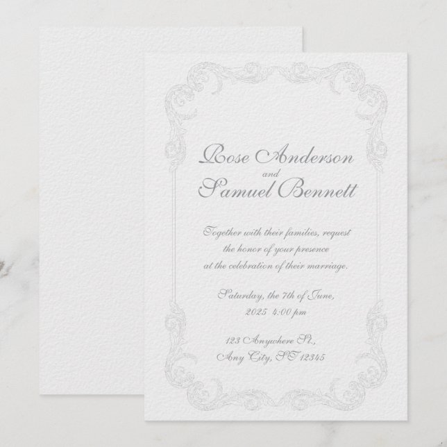Baroque Frame Black White Wedding Invitation (Front/Back)