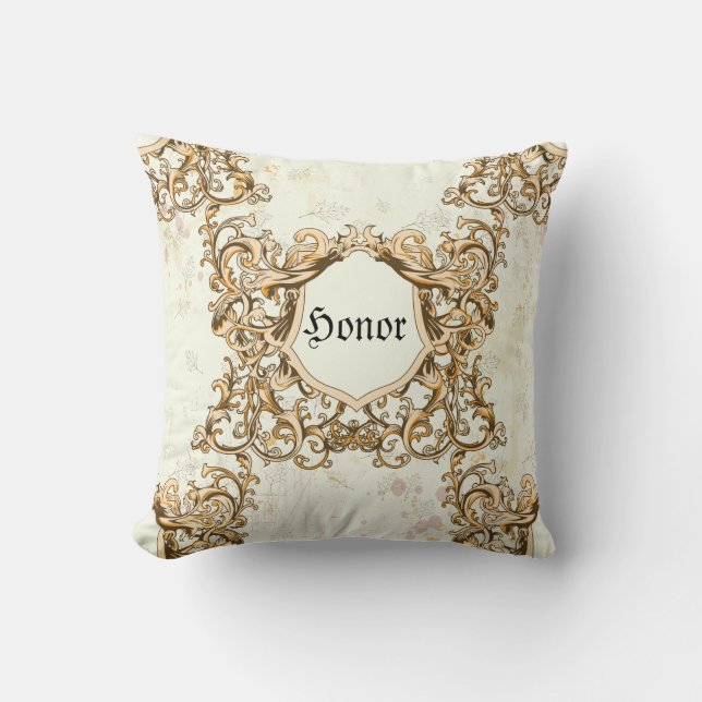 Baroque Frame Honour & Love Throw Pillow (Front)