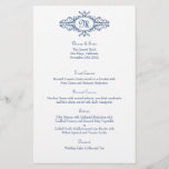 Baroque frame monogram navy blue wedding menu card<br><div class="desc">Create your own professional quality wedding menu cards with this easy to use template. This simple yet elegant menu card features classic typefaces. Simply replace sample text with your wedding menu information. Paper measure 8-1/2" x 5-1/2".</div>