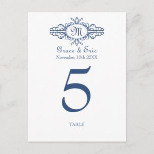 Baroque frame monogram wedding table number card