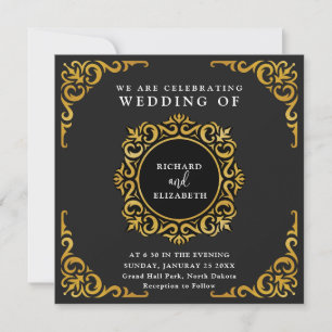 Baroque Frame Royal Black and Gold Ornamental Invitation