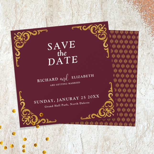 Baroque Frame Royal Burgundy Ornamental Save The Date (Creator Uploaded)