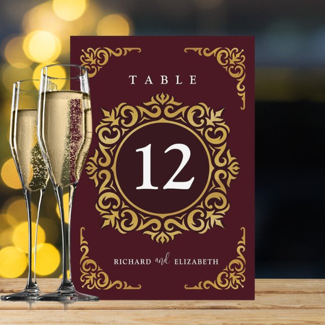 Baroque Frame Royal Burgundy Ornamental Table Number (Creator Uploaded)