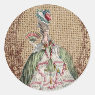 baroque french country burlap Marie Antoinette Classic Round Sticker