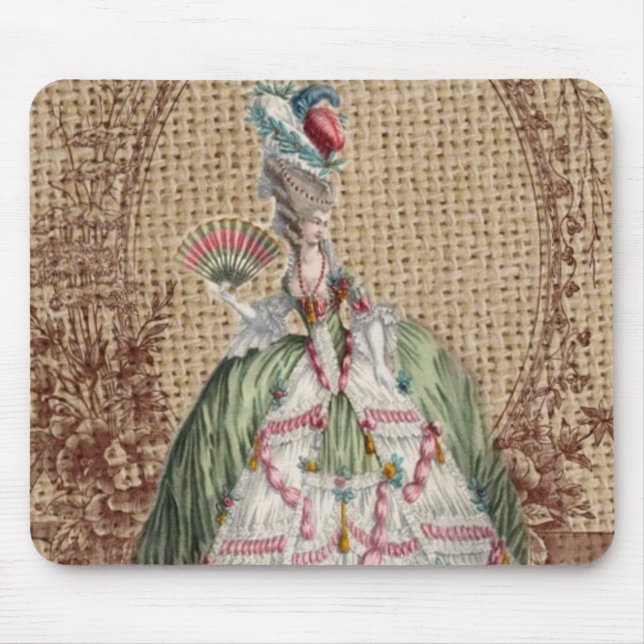 baroque french country burlap Marie Antoinette Mouse Pad (Front)