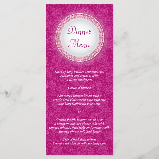 Baroque Fuchsia Plaque Menu Rack Card (Front)