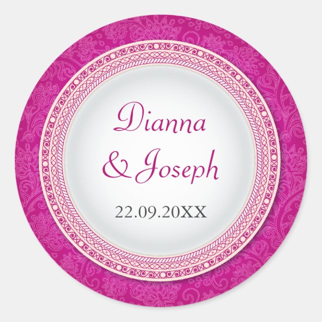 Baroque Fuchsia Plaque Wedding Sticker (Front)