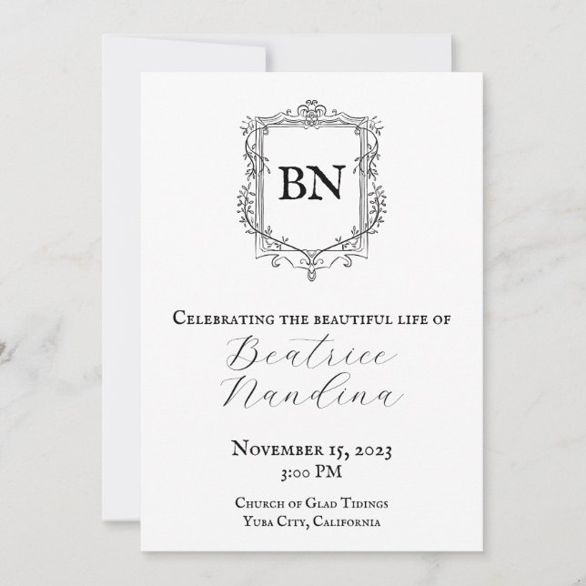 Baroque Funeral Invitation with Photo (Front)