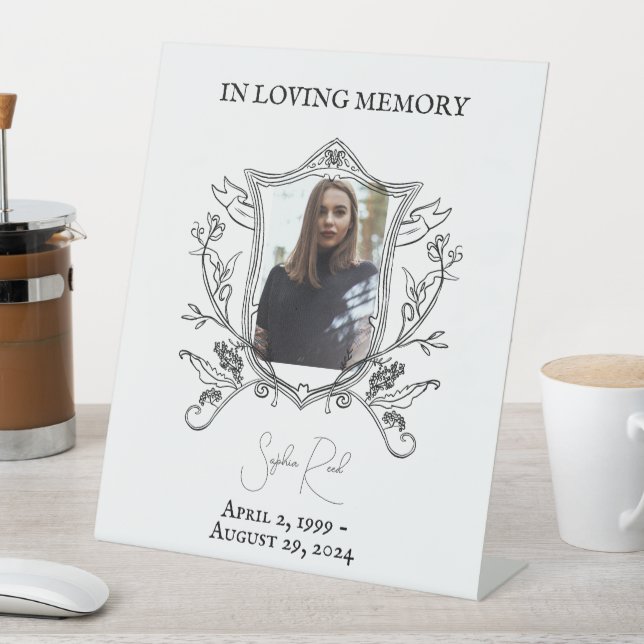 Baroque Funeral Photo Wreath Crest Pedestal Sign (In SItu)