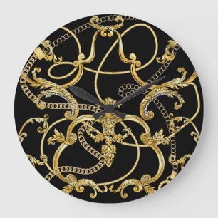 Baroque Gold Chains Seamless Pattern Large Clock