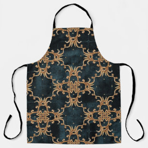 Baroque gold elements, dark teal seamless. apron