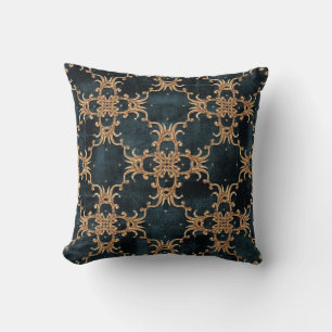 Baroque gold elements, dark teal seamless. cushion