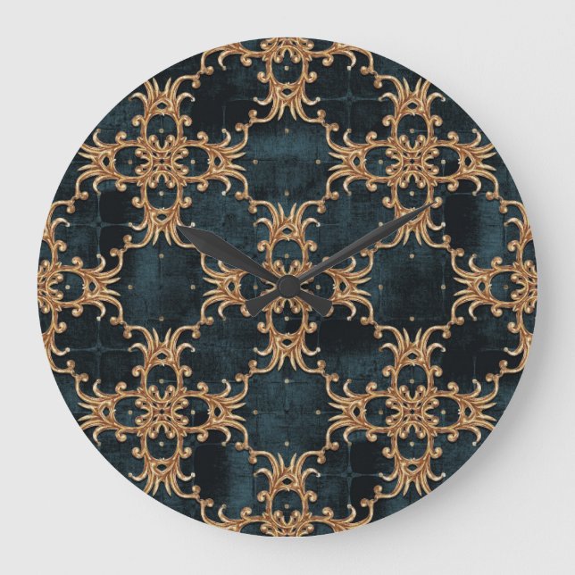 Baroque gold elements, dark teal seamless. large clock (Front)