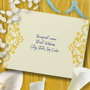 Baroque Gold Floral Heart Mexican Wedding RSVP Envelope
