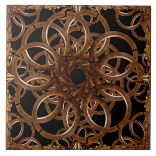 Baroque Gold Framed Interlocking Wooden Rings Ceramic Tile