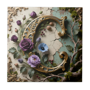Baroque Gold Patina Letter C Monogram Ceramic Tile
