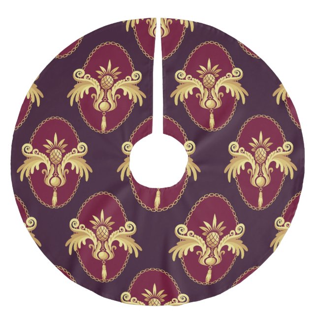 Baroque Gold Sconce Magenta Pattern Brushed Polyester Tree Skirt (Front)