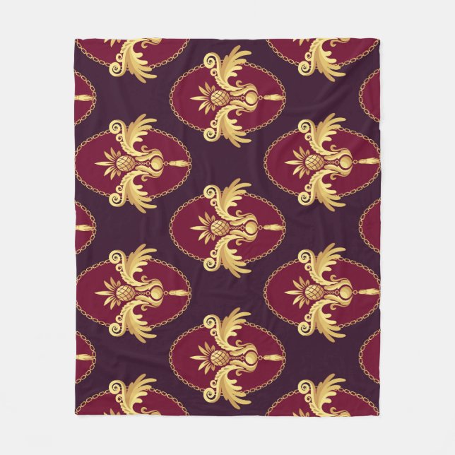 Baroque Gold Sconce Magenta Pattern Fleece Blanket (Front)