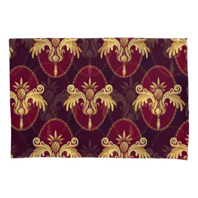 Baroque Gold Sconce Magenta Pattern Pillowcase (Front)