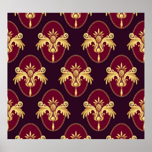 Baroque Gold Sconce Magenta Pattern Poster