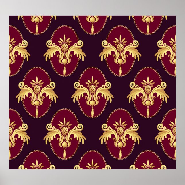 Baroque Gold Sconce Magenta Pattern Poster (Front)