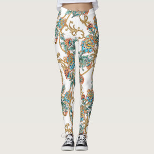 Baroque Golden Floral Elegant  Leggings