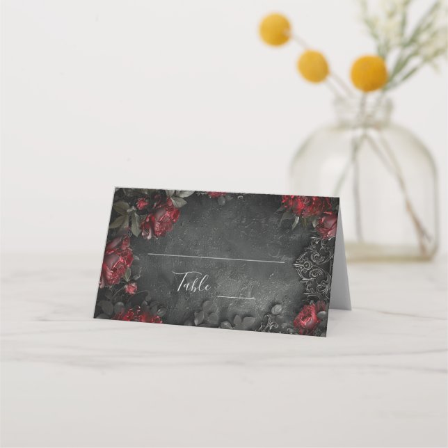 Baroque Gothic Peonies Place Card (Front)