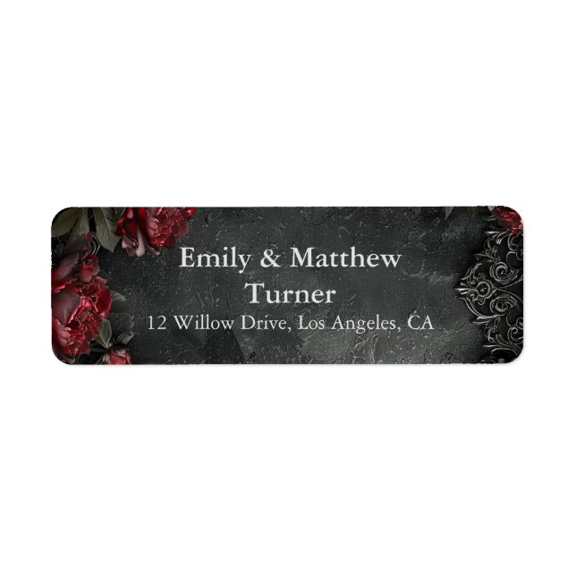 Baroque Gothic Peonies Return Address Label (Front)