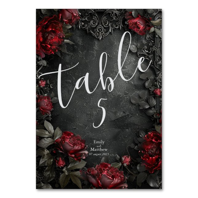 Baroque Gothic Peonies Table Number (Front)