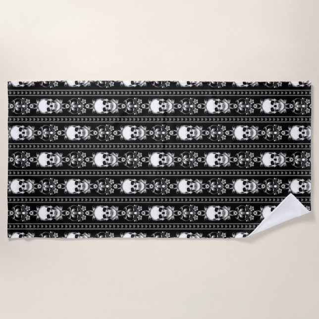 Baroque Gothic Skull Stripe Beach Towel (Front)