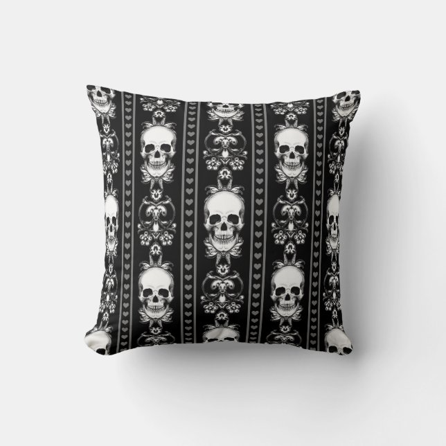 Baroque Gothic Skull Stripe Cushion (Front)