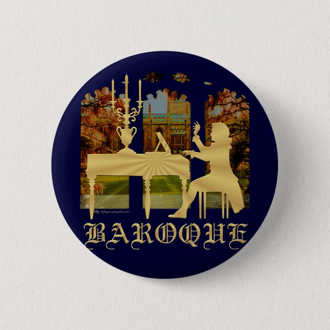 Baroque harpsichord 6 cm round badge (Front)