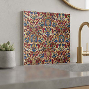 Baroque Heraldic Scrollwork Pat#4 Red Blue ID1194 Ceramic Tile