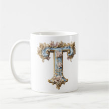 Baroque Initial 'T' Mug for a Coffee Princess