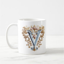 Baroque Initial 'V' Mug for a Coffee Princess